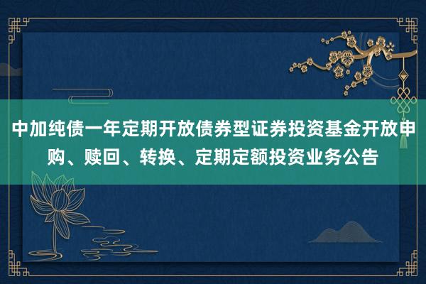 中加纯债一年定期开放债券型证券投资基金开放申购、赎回、转换、定期定额投资业务公告