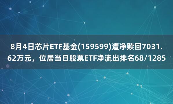 8月4日芯片ETF基金(159599)遭净赎回7031.62万元，位居当日股票ETF净流出排名68/1285