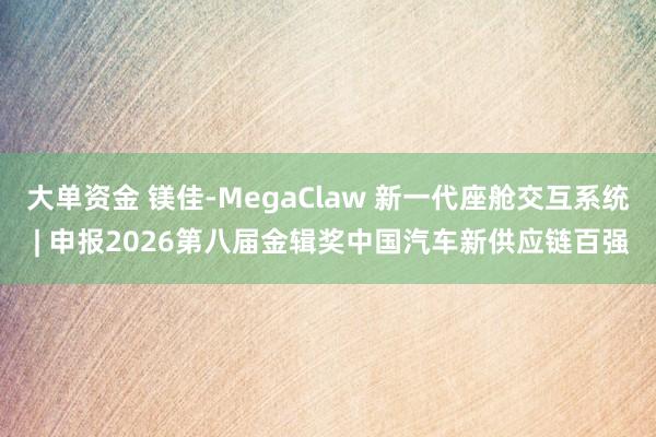 大单资金 镁佳-MegaClaw 新一代座舱交互系统 | 申报2026第八届金辑奖中国汽车新供应链百强