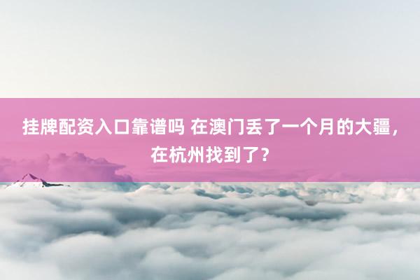 挂牌配资入口靠谱吗 在澳门丢了一个月的大疆，在杭州找到了？