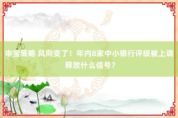 申宝策略 风向变了!年内8家中小银行评级被上调 释放什么信号?
