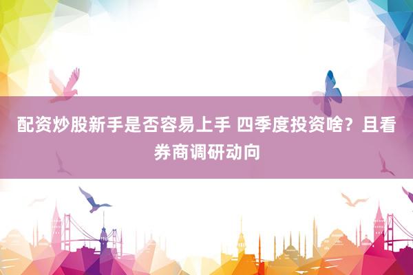 配资炒股新手是否容易上手 四季度投资啥？且看券商调研动向